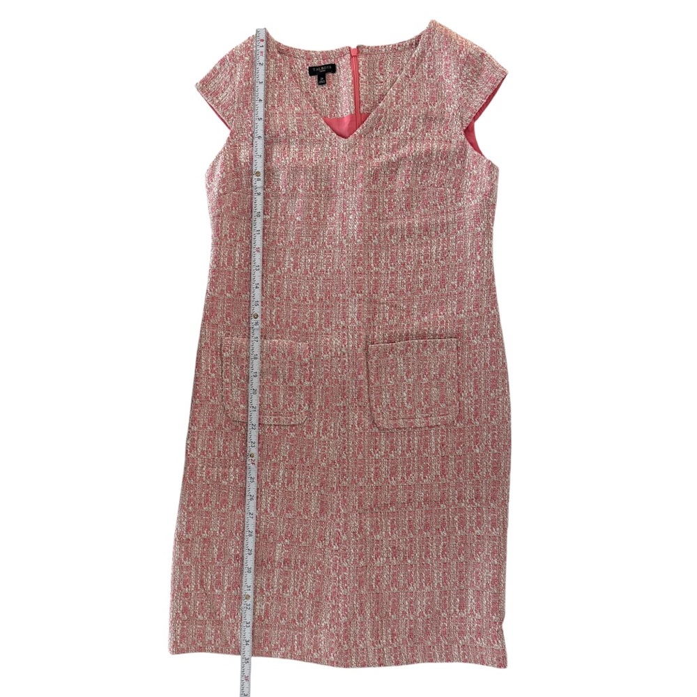 Talbots Petites Pink White Tweed V-Neck Cap Sleeve Sheath Midi Dress (2P) - Picture 14 of 16